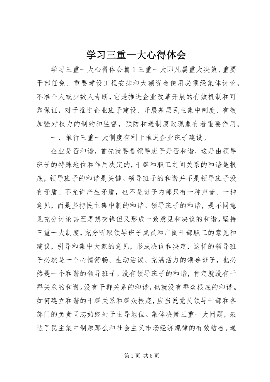 2023年学习三重一大心得体会.docx_第1页