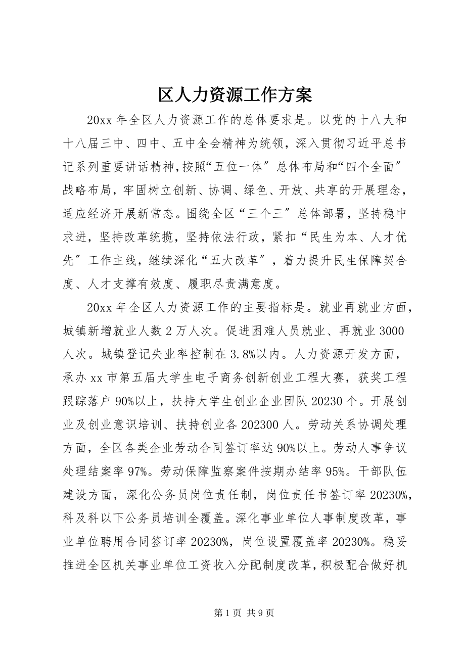 2023年区人力资源工作计划.docx_第1页