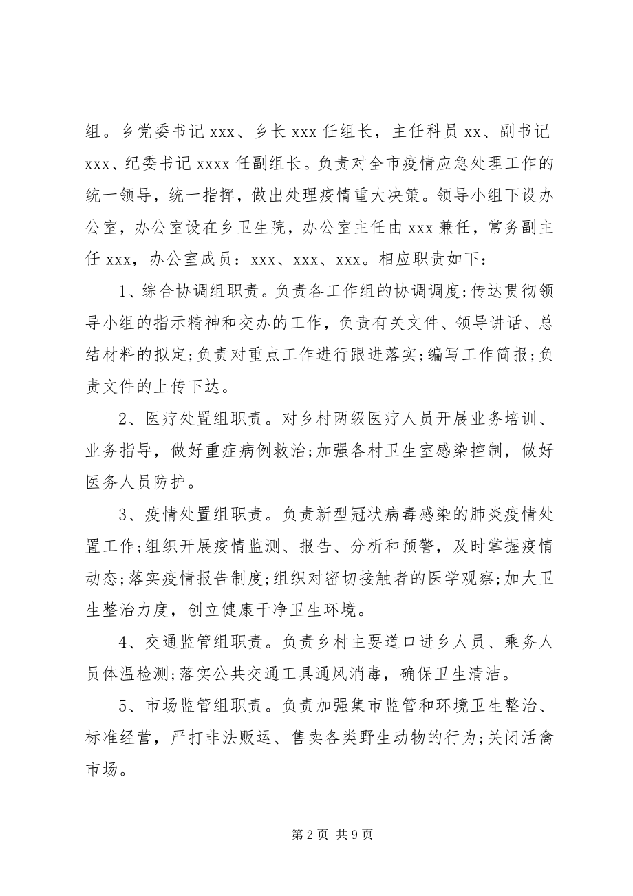 2023年乡镇关于新型冠状病毒感染的肺炎疫情应急预案.docx_第2页