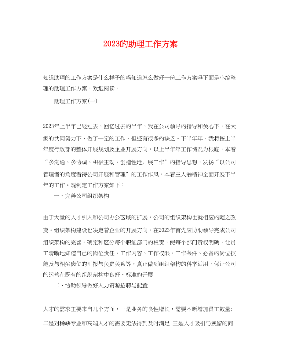 2023年的助理工作计划 2.docx_第1页