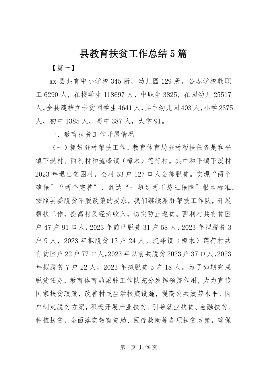 2023年县教育扶贫工作总结5篇.docx_第1页