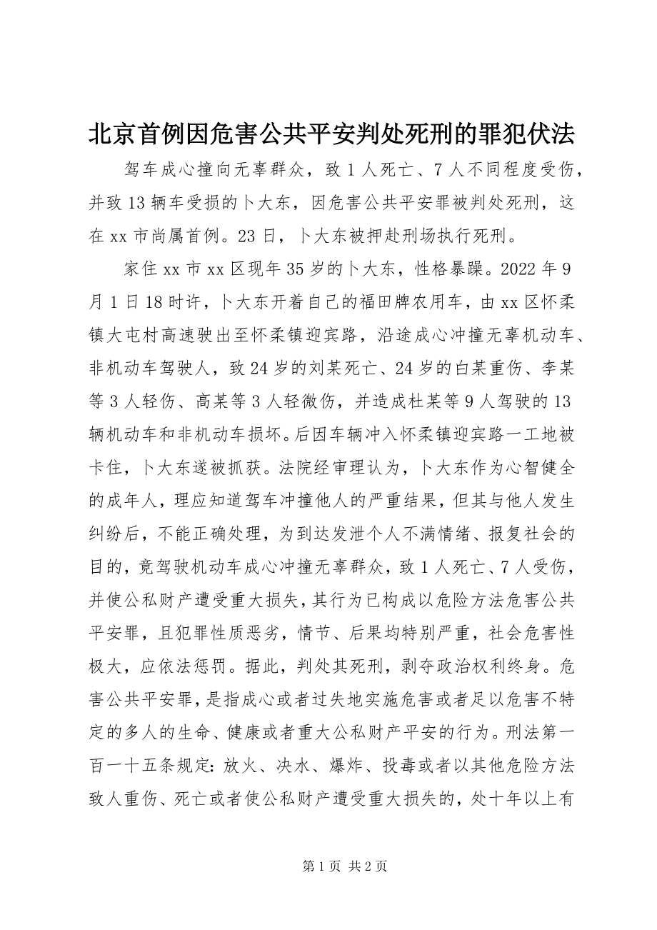 2023年北京首例因危害公共安全判处死刑的罪犯伏法新编.docx_第1页