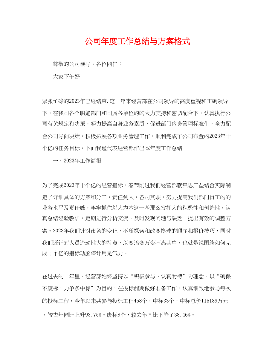 2023年公司度工作总结与计划格式.docx_第1页