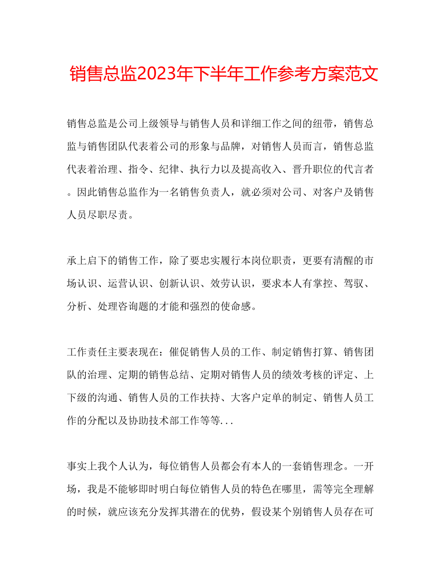 2023年销售总监下半工作计划范文.docx_第1页