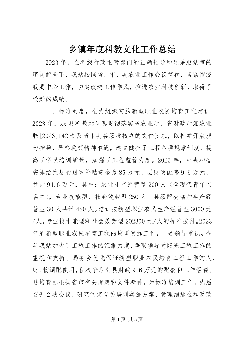 2023年乡镇年度科教文化工作总结.docx_第1页