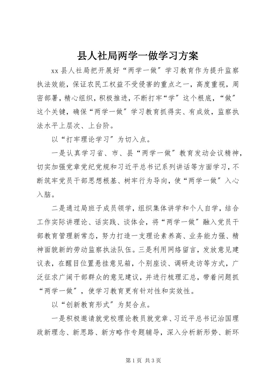 2023年县人社局两学一做学习计划.docx_第1页