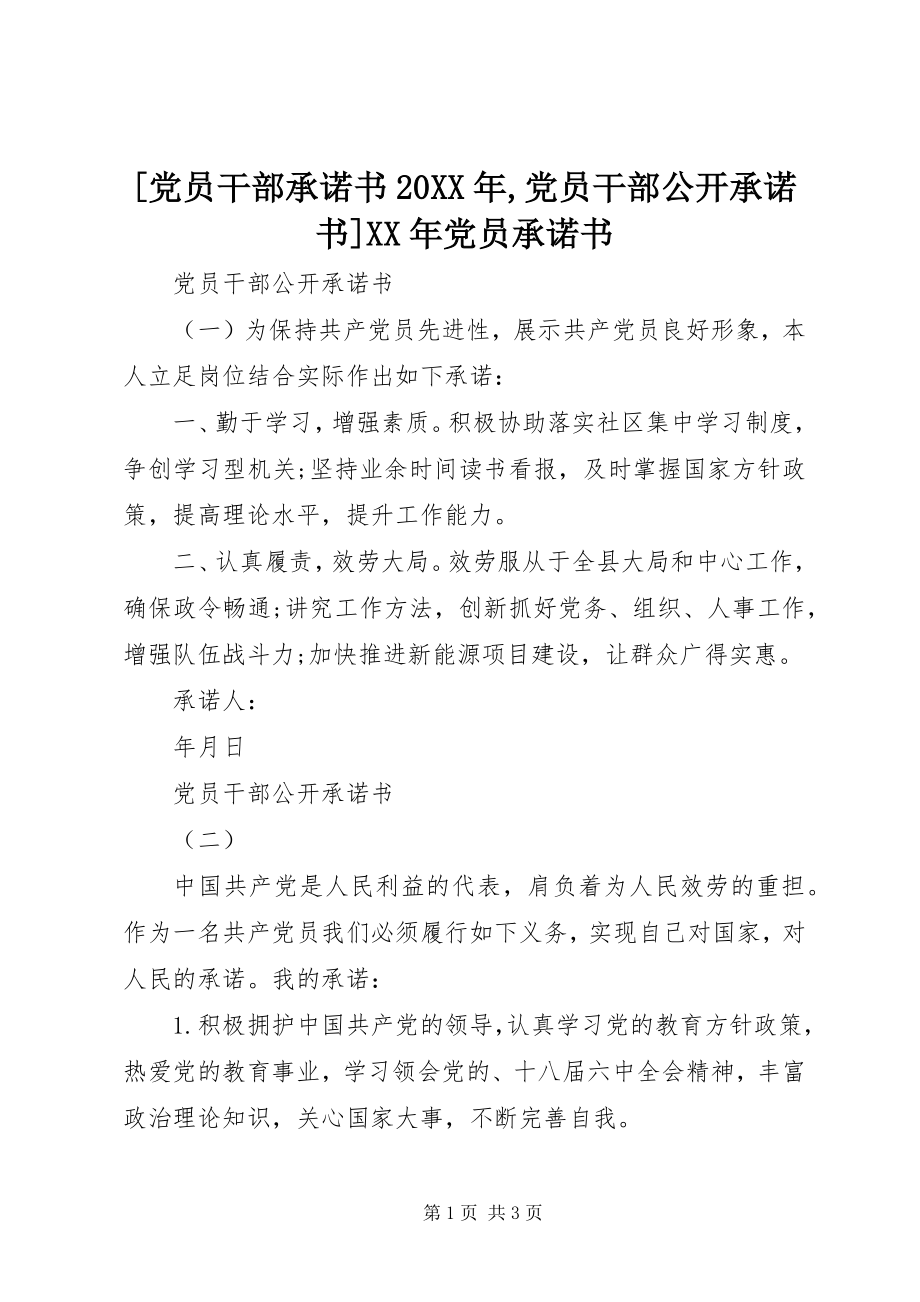 2023年党员干部承诺书党员干部公开承诺书党员承诺书.docx_第1页