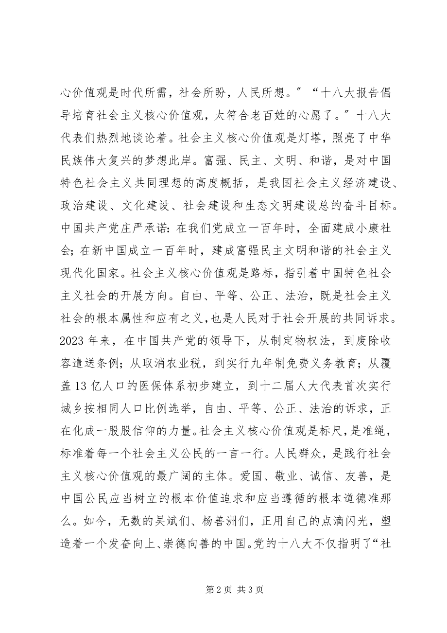 2023年学习贯彻党的十八大精神民主生活会讲话材料核心价值观塑造民族魂.docx_第2页