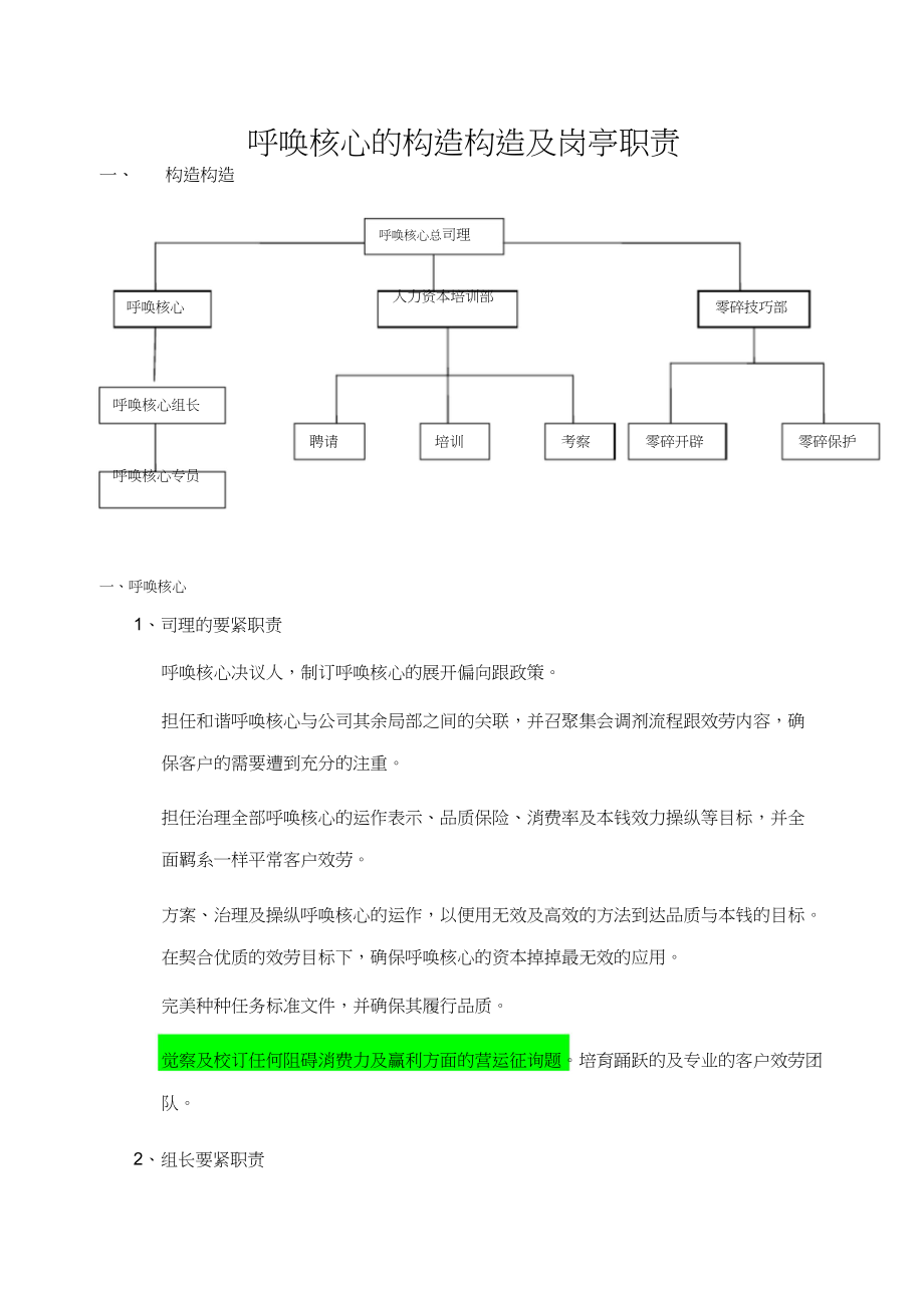 2023年呼叫中心的组织结构及职责.docx_第1页