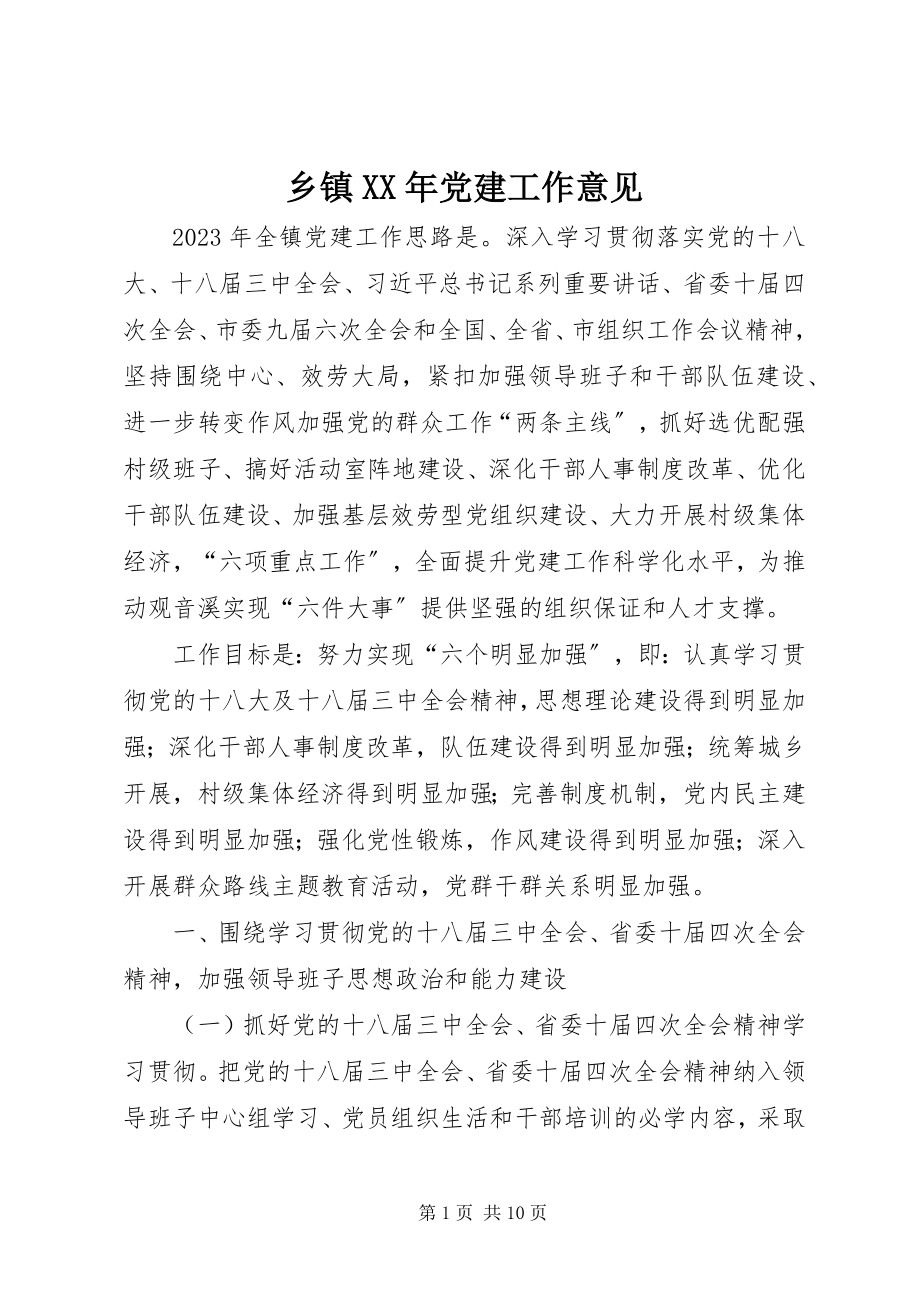 2023年乡镇党建工作意见.docx_第1页