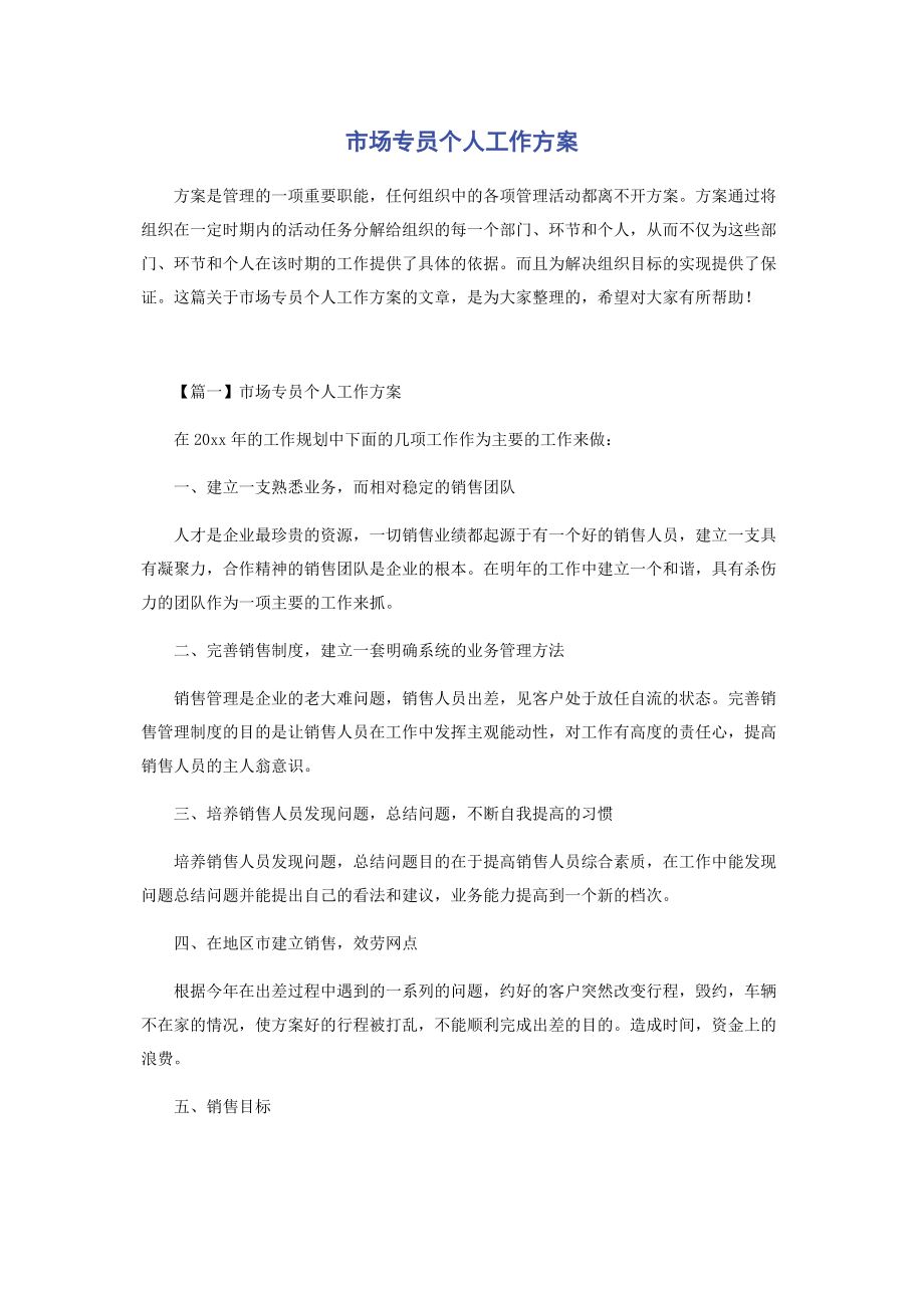 2023年市场专员个人工作计划.docx_第1页