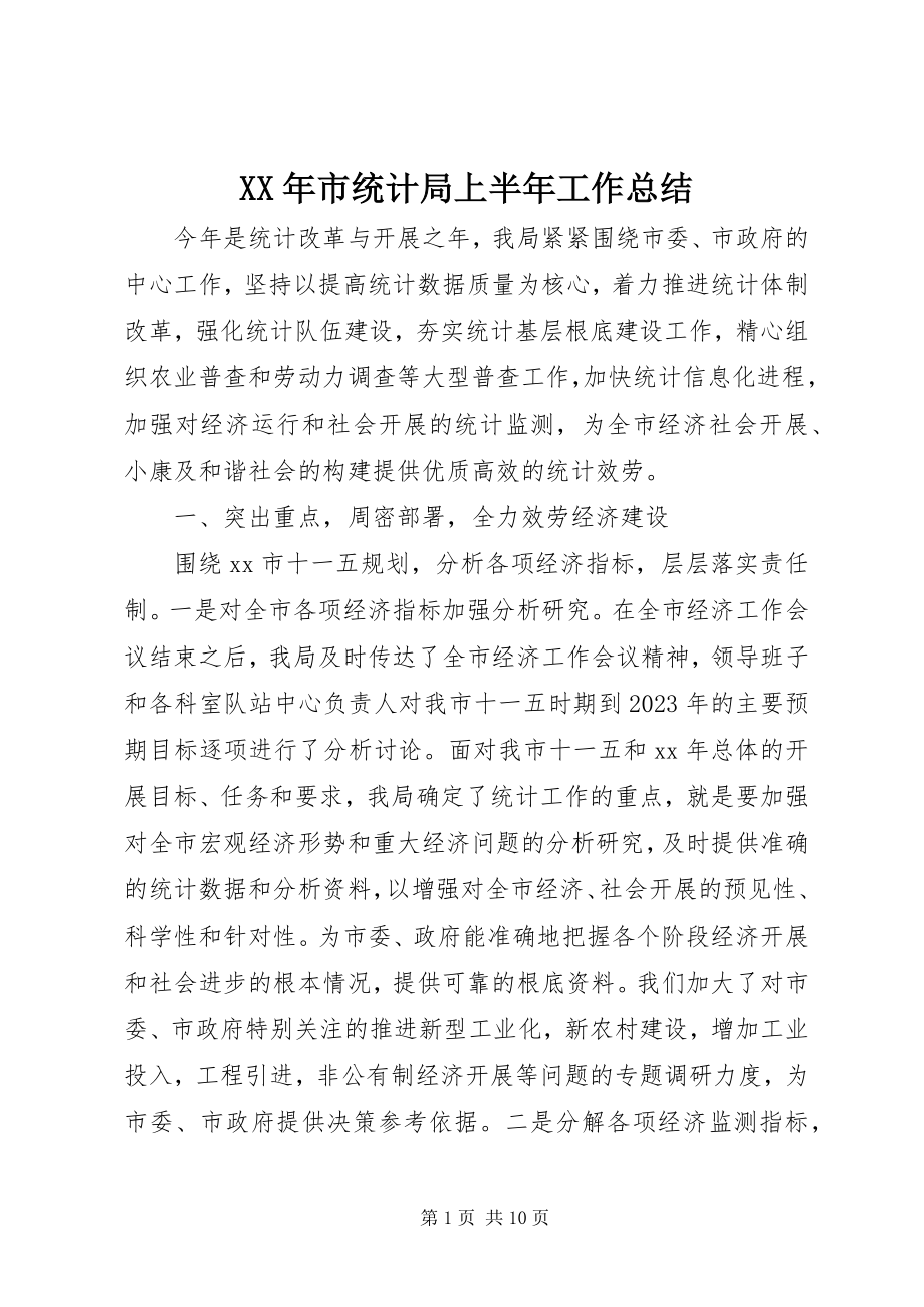 2023年市统计局上半年工作总结.docx_第1页