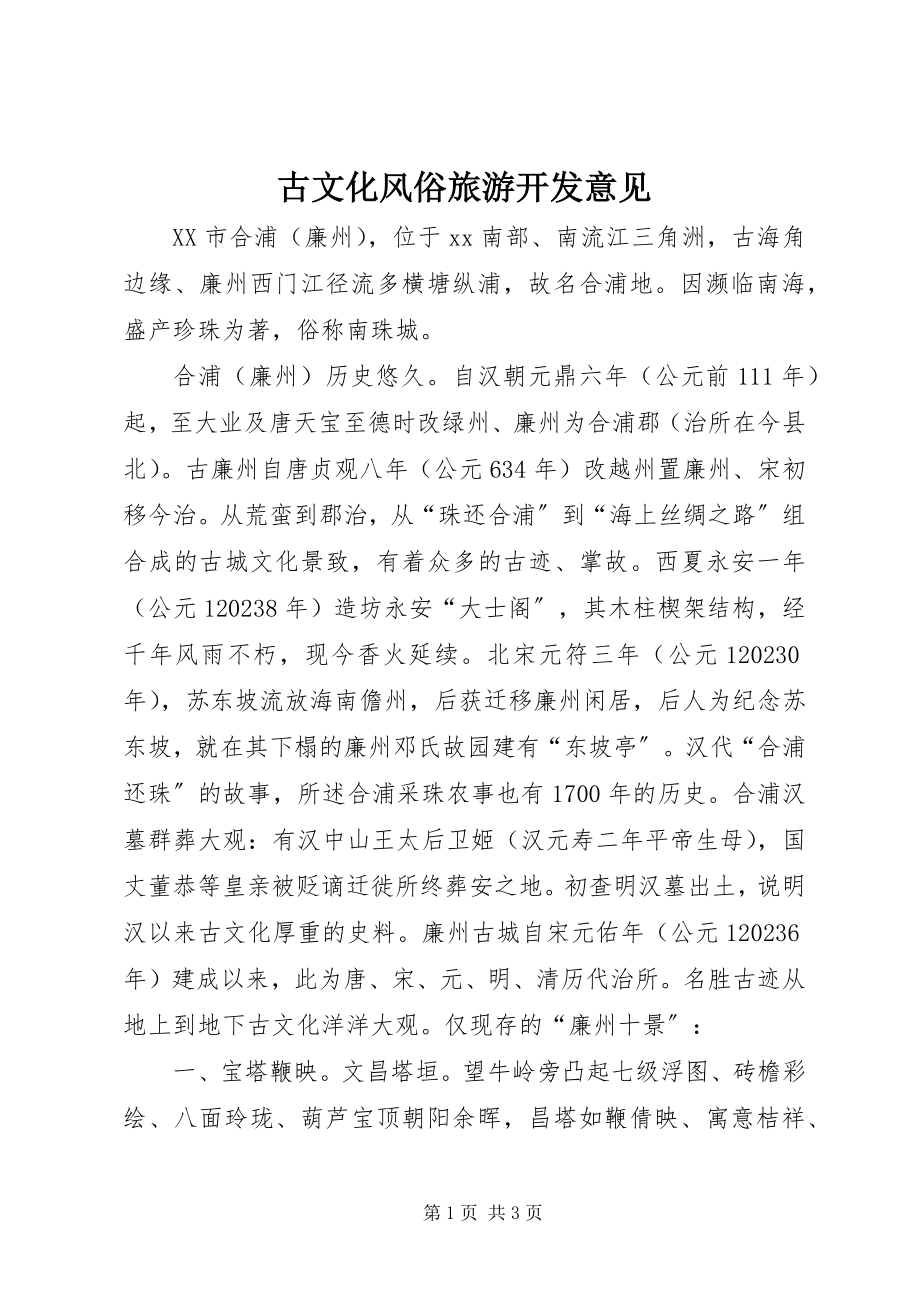 2023年古文化风俗旅游开发意见.docx_第1页