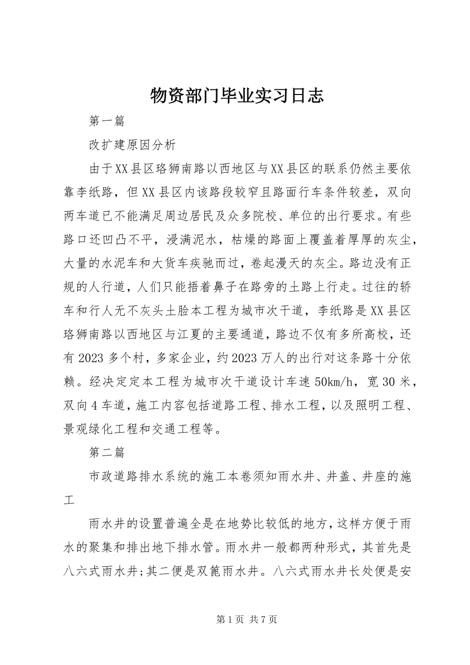 2023年物资部门毕业实习日志.docx_第1页