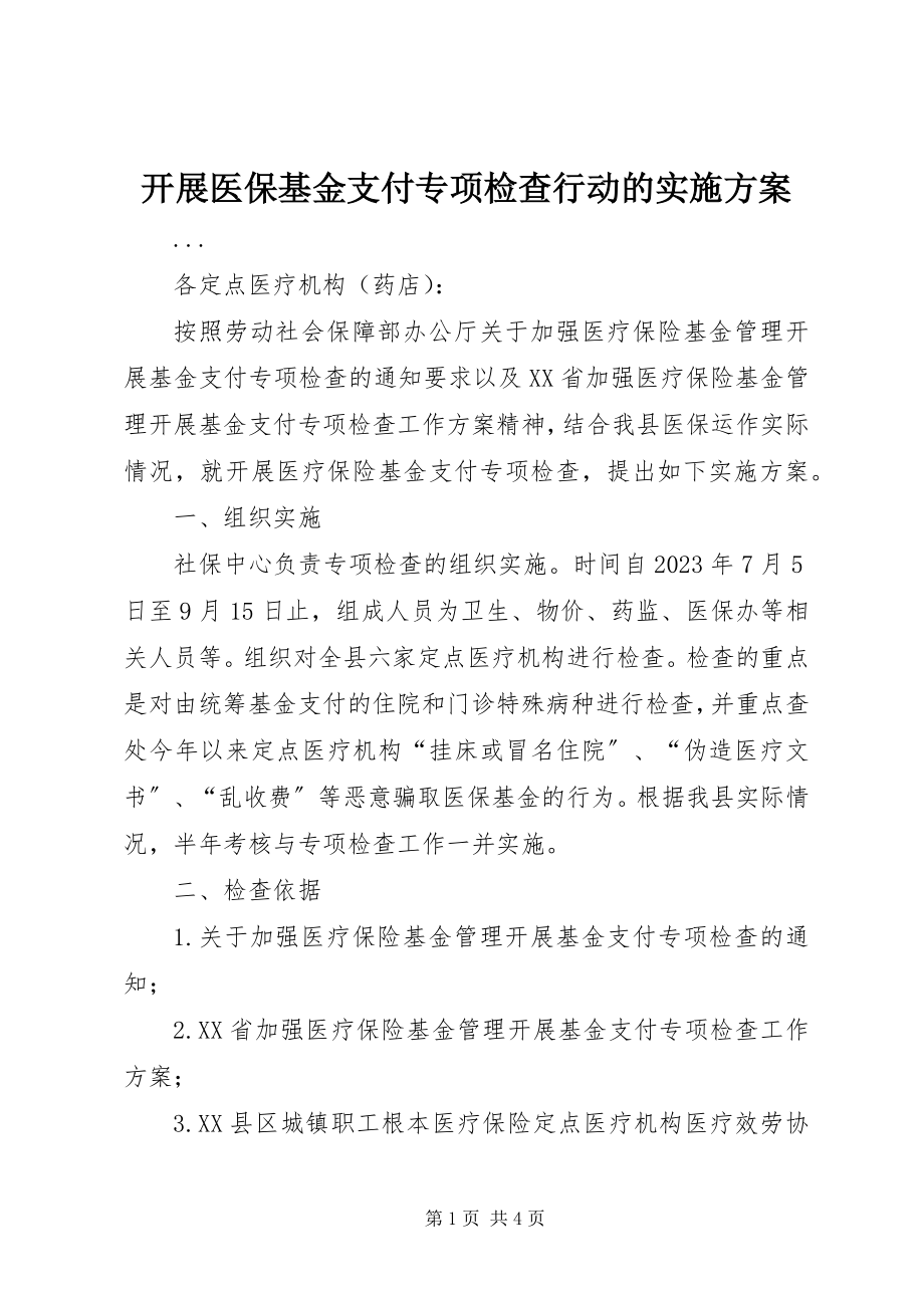 2023年开展医保基金支付专项检查行动的实施方案.docx_第1页