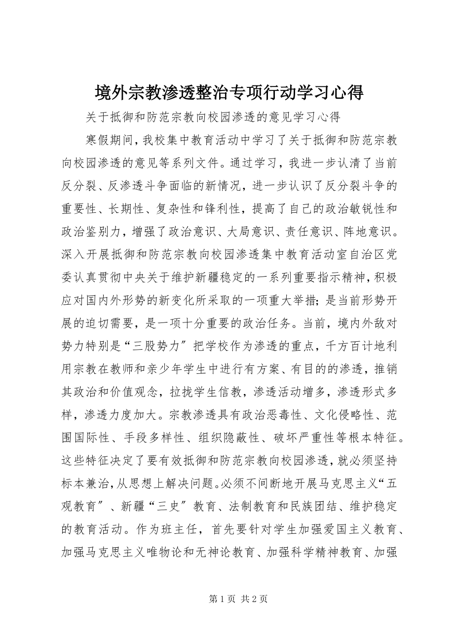 2023年境外宗教渗透整治专项行动学习心得.docx_第1页