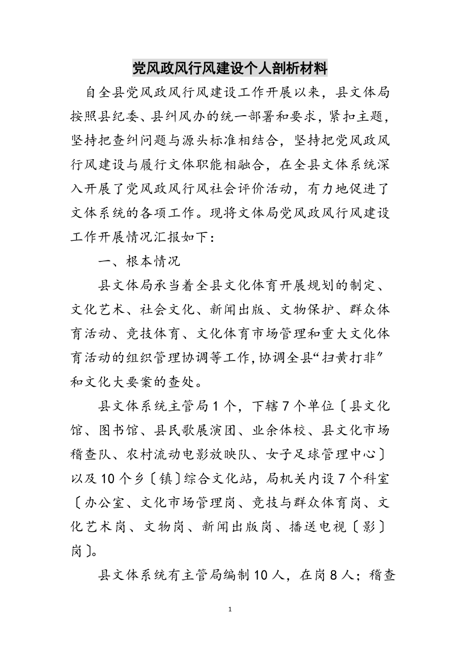 2023年党风政风行风建设个人剖析材料范文.doc_第1页