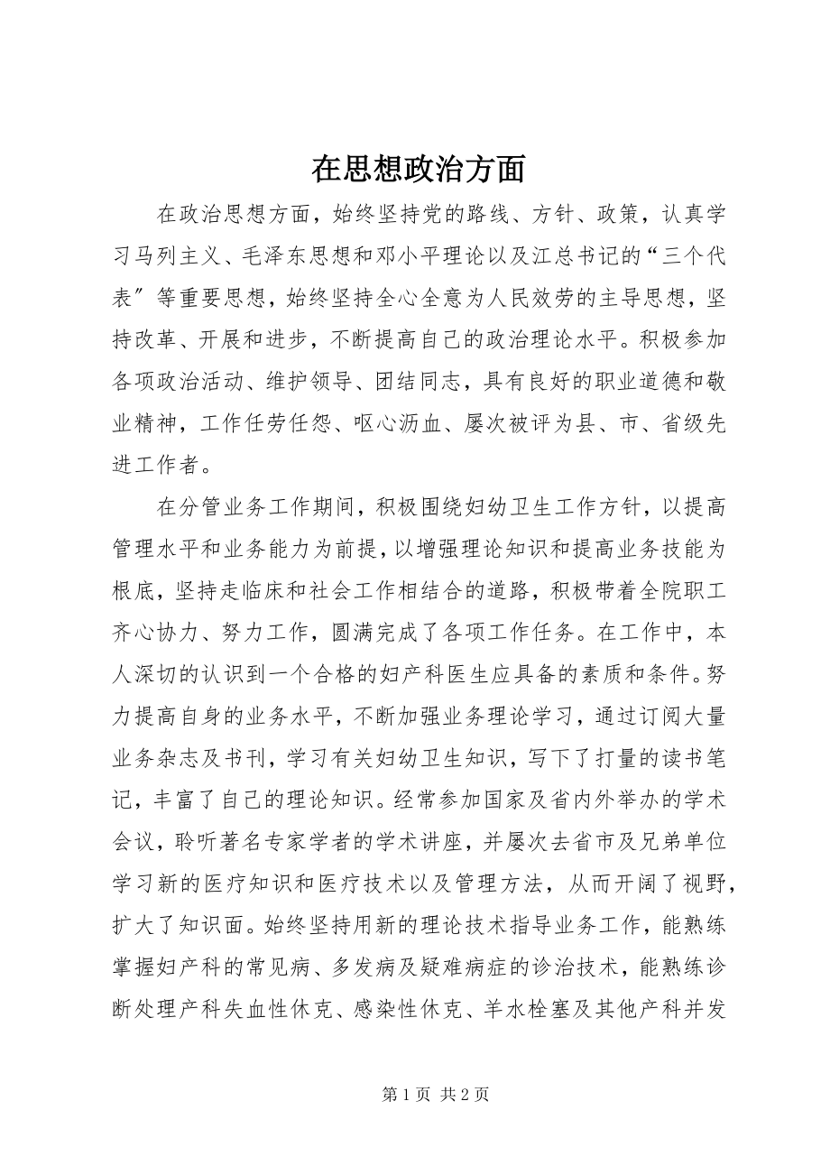 2023年在思想政治方面.docx_第1页