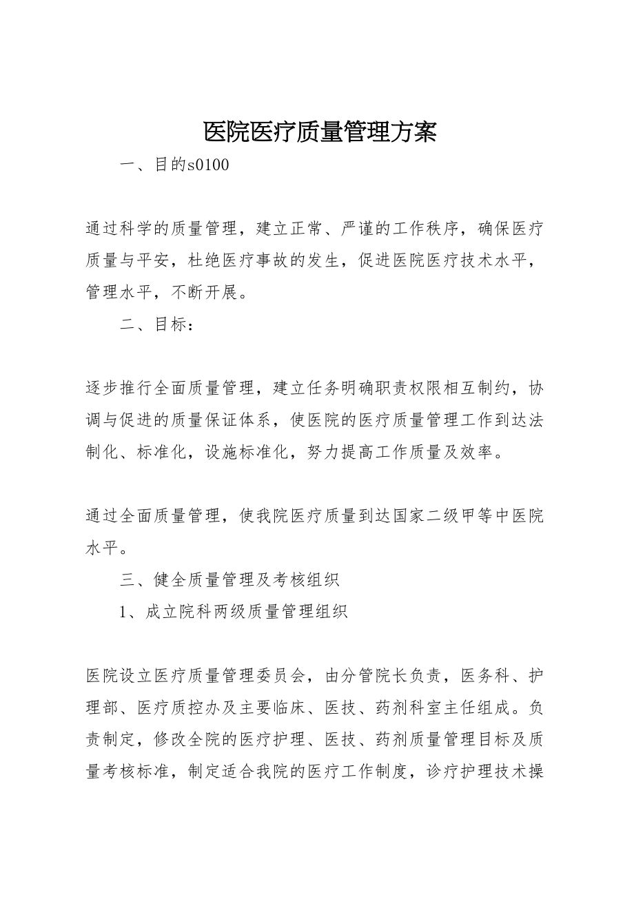 2023年医院医疗质量管理方案 6.doc_第1页