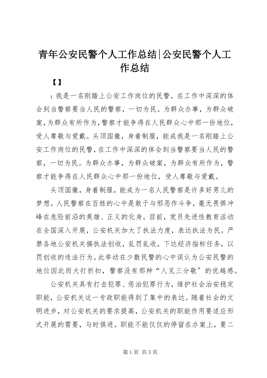 2023年青年公安民警个人工作总结公安民警个人工作总结.docx_第1页