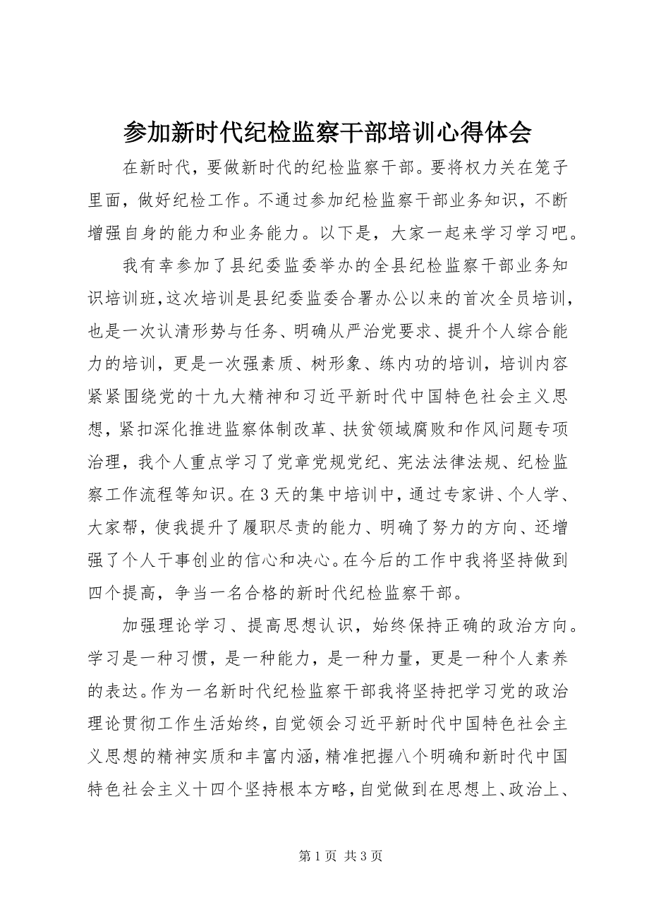 2023年参加新时代纪检监察干部培训心得体会新编.docx_第1页