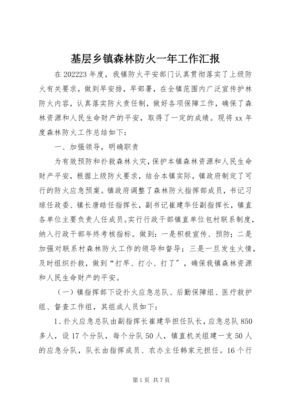 2023年基层乡镇森林防火一工作汇报.docx_第1页