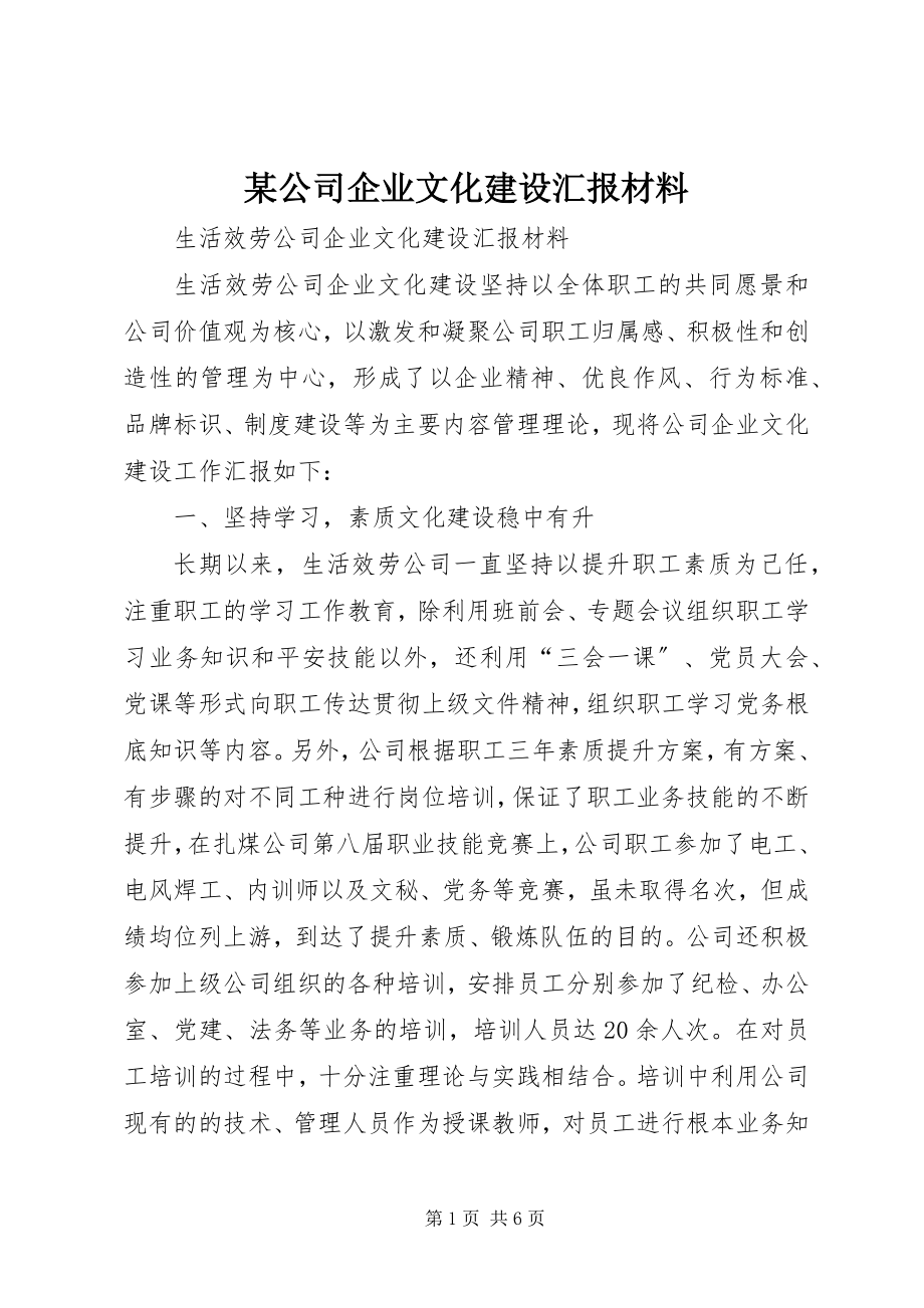 2023年某公司企业文化建设汇报材料.docx_第1页