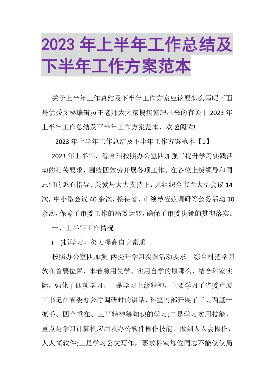 2023年上半年工作总结及下半年工作计划范本3.doc_第1页