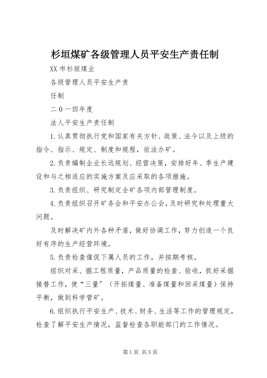 2023年杉垣煤矿各级管理人员安全生产责任制.docx_第1页