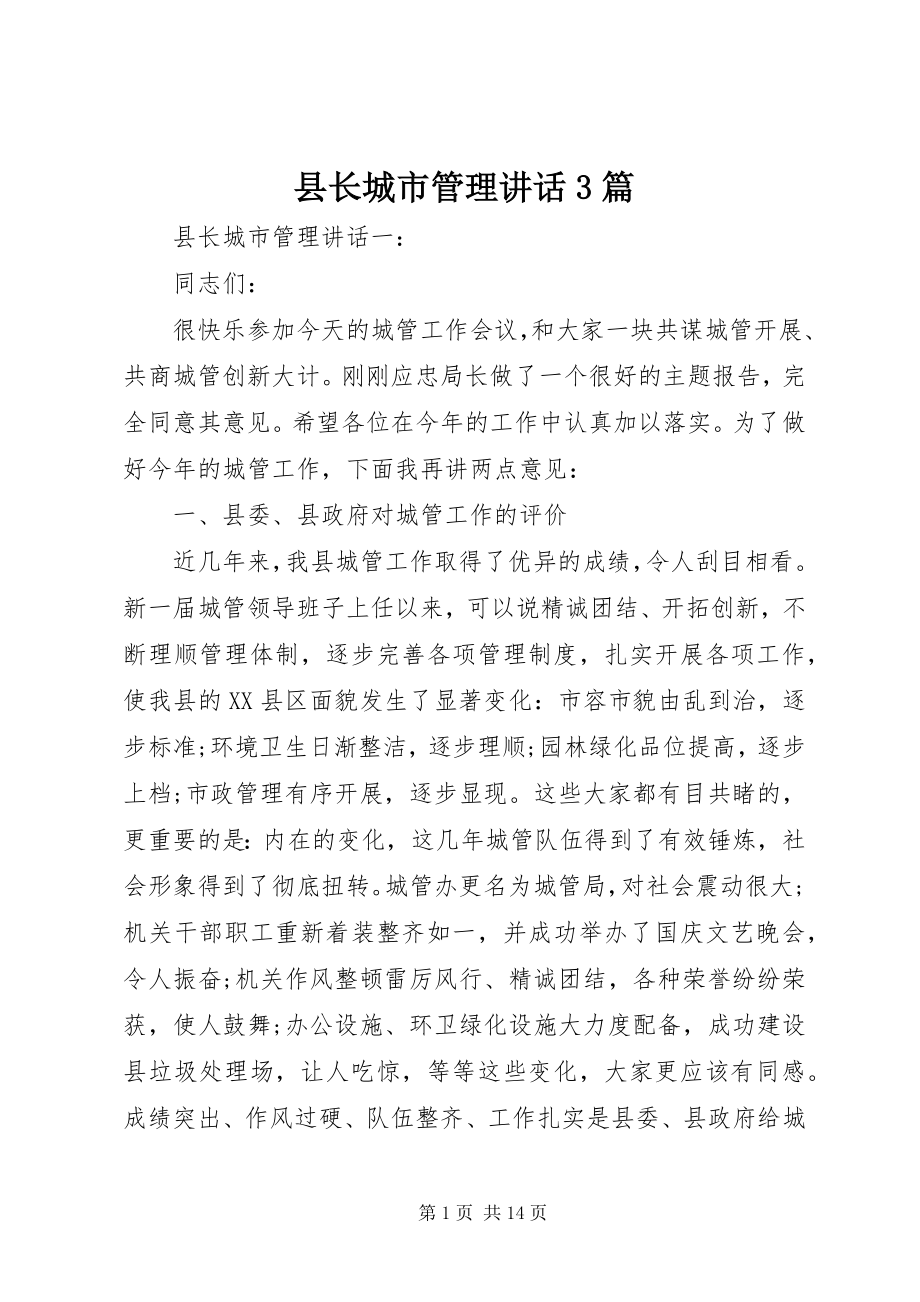 2023年县长城市管理致辞3篇.docx_第1页