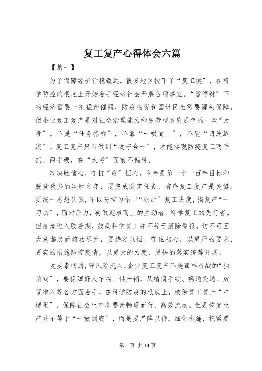 2023年复工复产心得体会六篇.docx_第1页