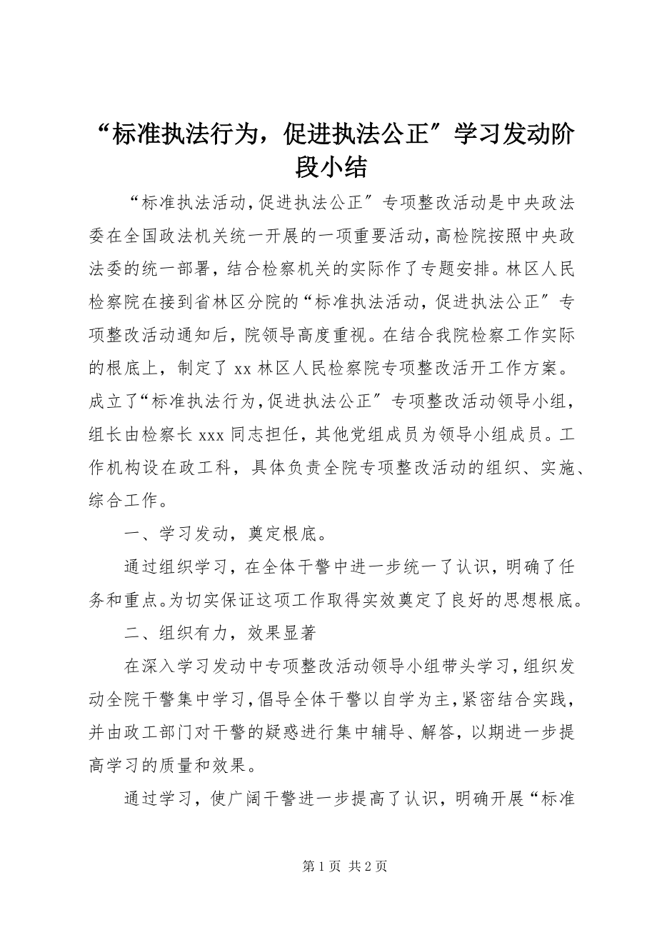 2023年规范执法行为促进执法公正学习动员阶段小结.docx_第1页