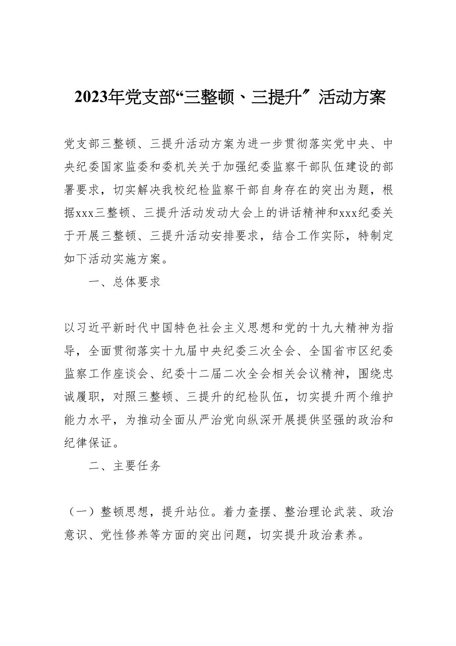 2023年党支部三整顿三提升活动方案.doc_第1页