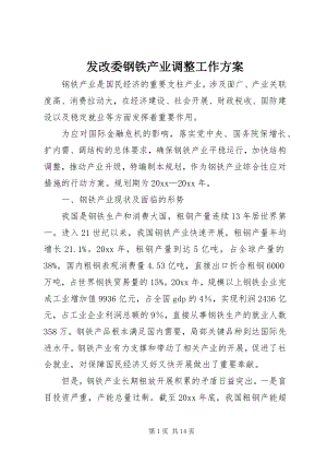 2023年发改委钢铁产业调整工作计划.docx