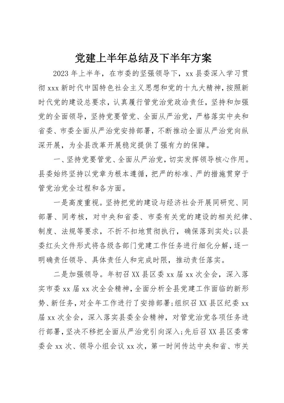 2023年党建上半年总结及下半年计划.docx_第1页