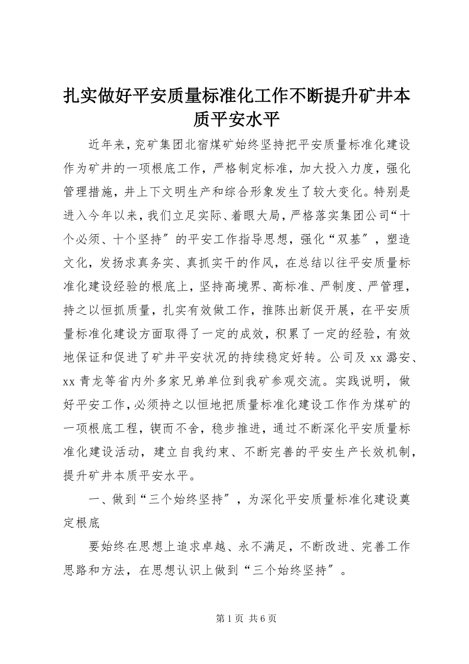 2023年扎实做好安全质量标准化工作不断提升矿井本质安全水平.docx_第1页