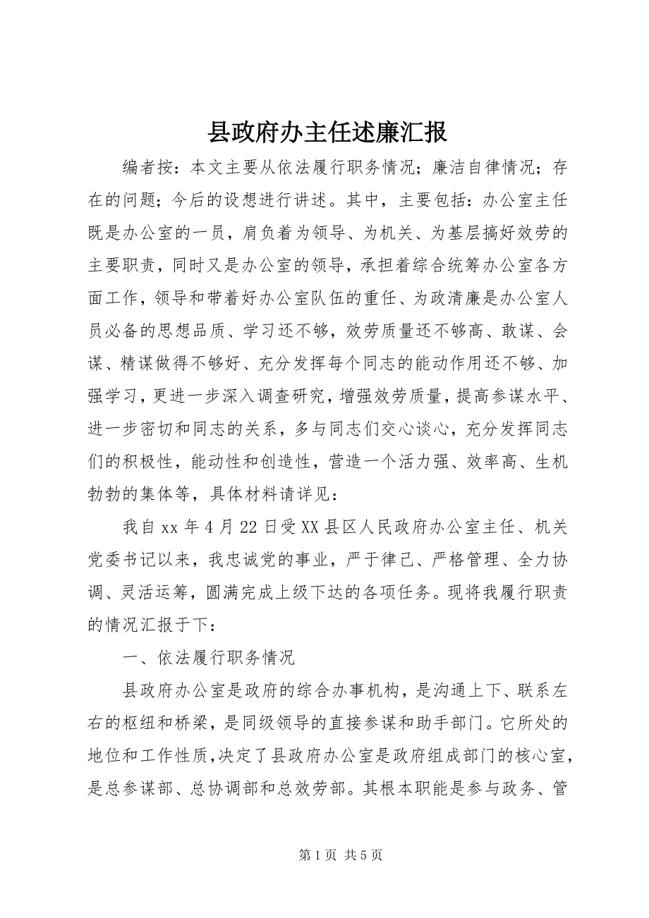 2023年县政府办主任述廉汇报.docx_第1页