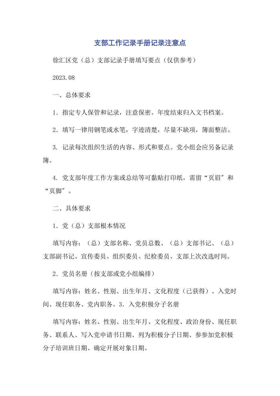 2023年支部工作记录手册记录注意点.docx_第1页