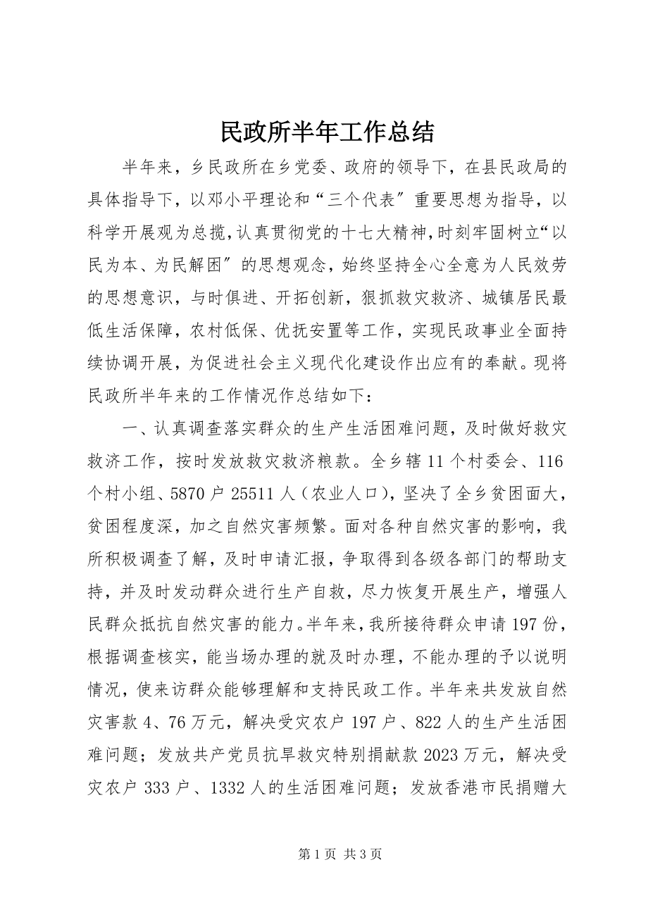 2023年民政所半工作总结.docx_第1页