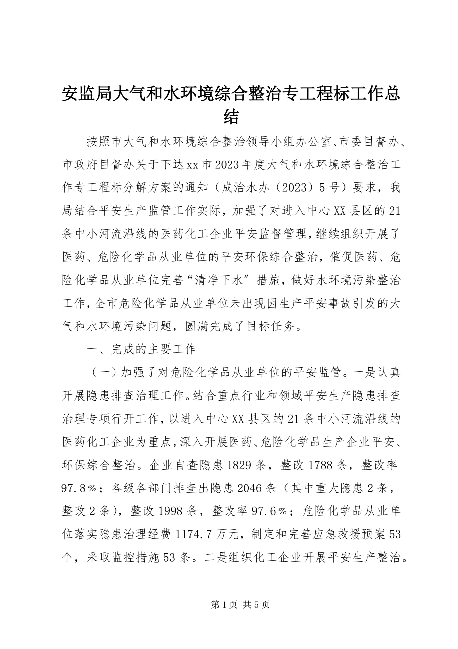 2023年安监局大气和水环境综合整治专项目标工作总结新编.docx_第1页