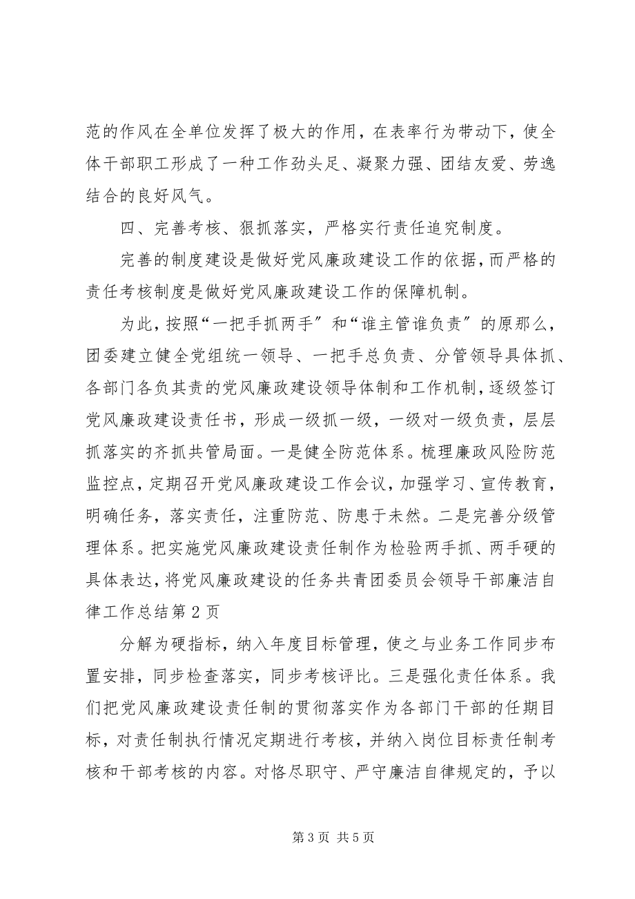 2023年共青团委员会领导干部廉洁自律工作总结.docx_第3页