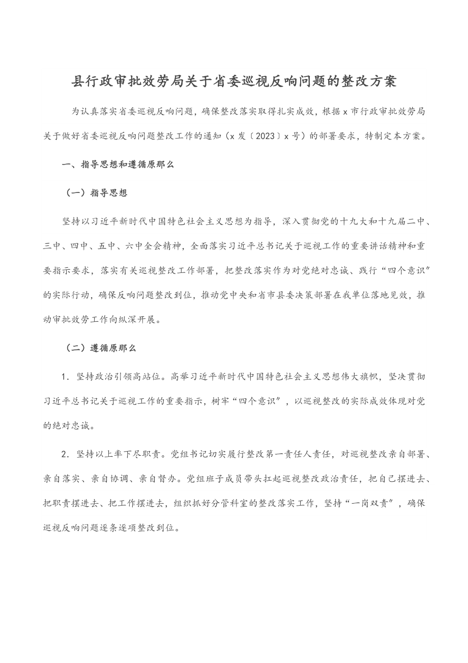 2023年县行政审批服务局关于省委巡视反馈问题的整改方案.docx_第1页