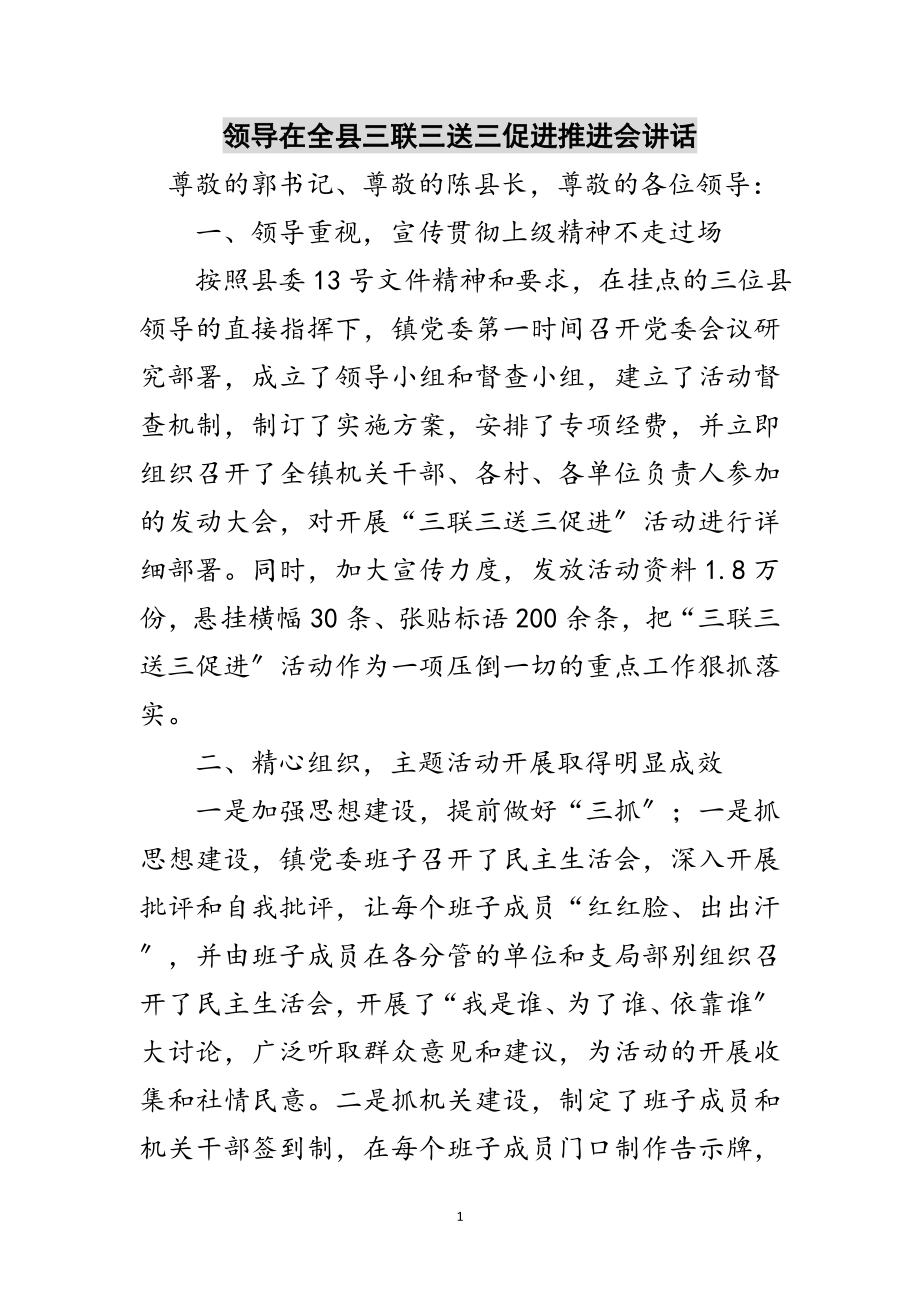 2023年领导在全县三联三送三促进推进会讲话范文.doc_第1页