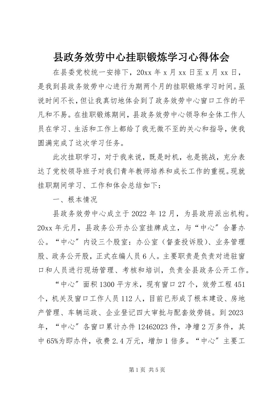 2023年县政务服务中心挂职锻炼学习心得体会.docx_第1页