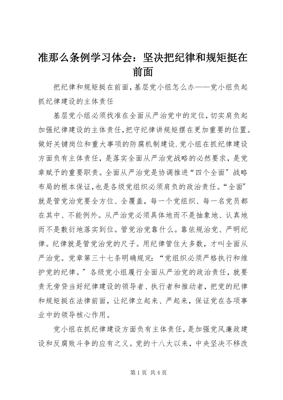 2023年准则条例学习体会坚决把纪律和规矩挺在前面.docx_第1页