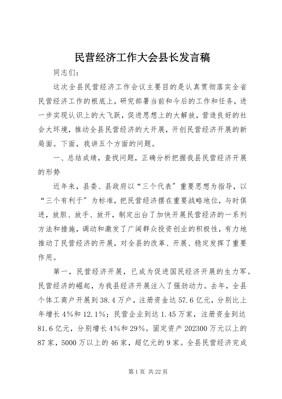 2023年民营经济工作大会县长讲话稿.docx_第1页