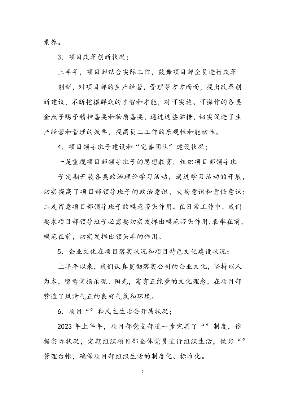 2023年项目部党支部党建上半年总结.docx_第2页