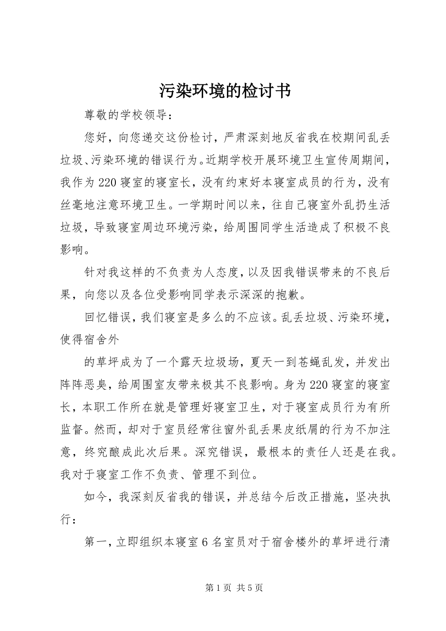 2023年污染环境的检讨书.docx_第1页