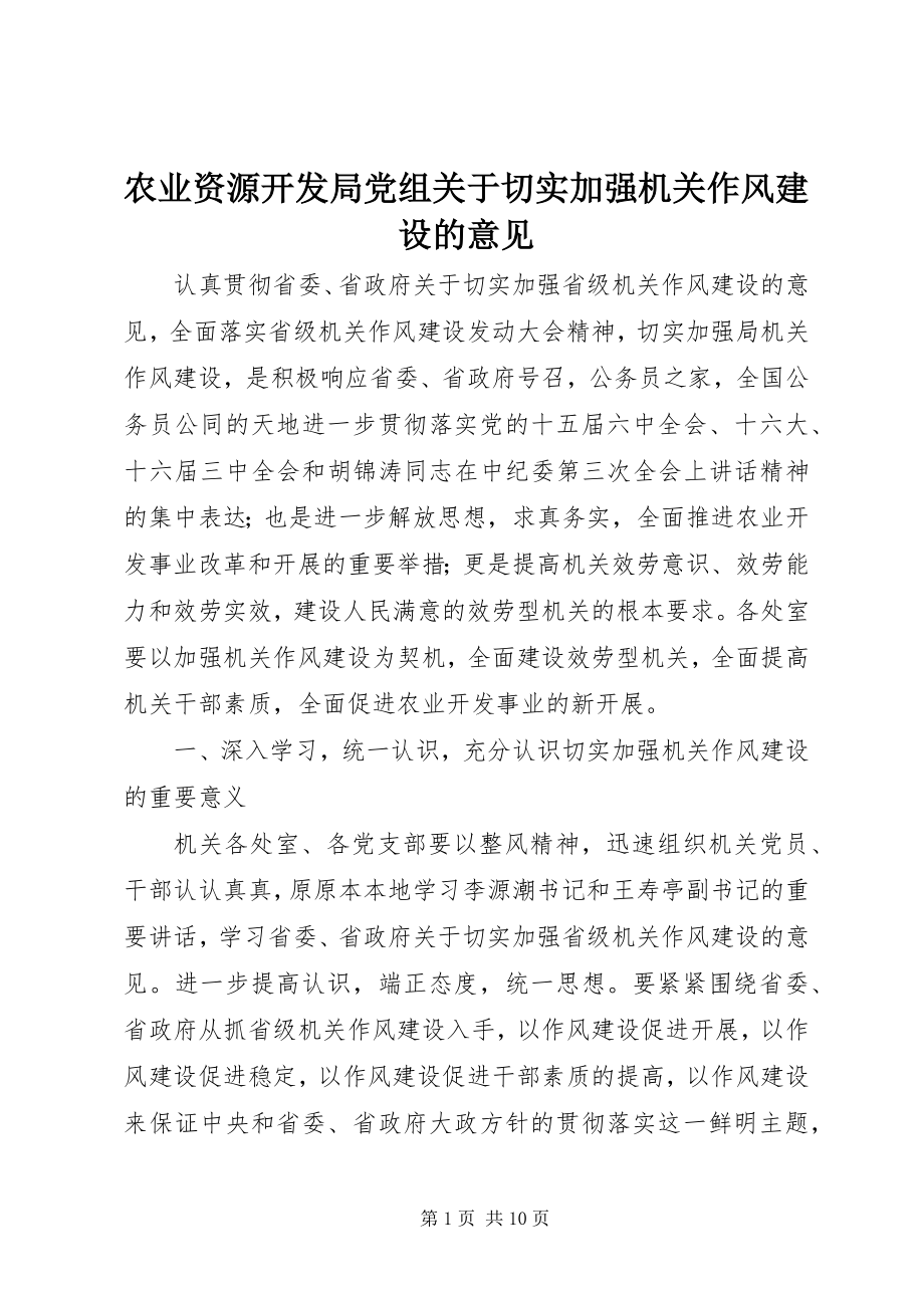 2023年农业资源开发局党组关于切实加强机关作风建设的意见.docx_第1页