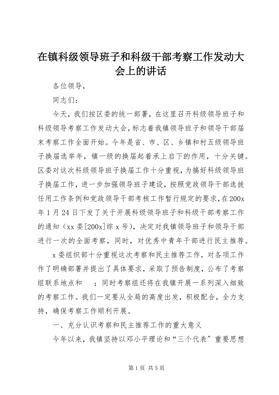 2023年在镇科级领导班子和科级干部考察工作动员大会上的致辞.docx_第1页